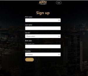Jackpot Village sign up page