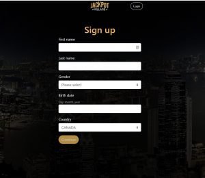Jackpot Village sign up page