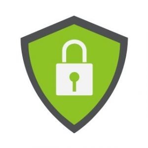 Safety shield green background with grey lock