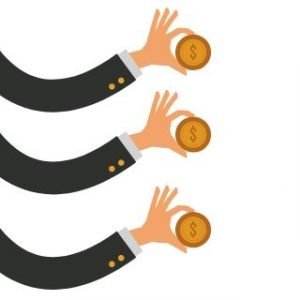 Three arms each holding a coin