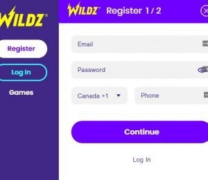 Wildz Casino sign up page screenshot