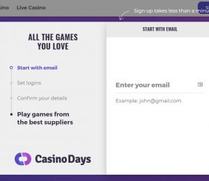 Casino Days sign up page-min